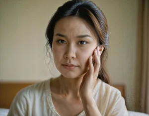 da xỉn màu thiếu sức sống và da rạng rỡ khoẻ mạnh trên khuôn mặt phụ nữ châu Á